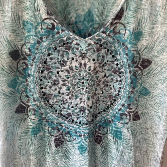 Maurices Teal and Purple Mandala V-Neck Tee - Picture 3 of 7